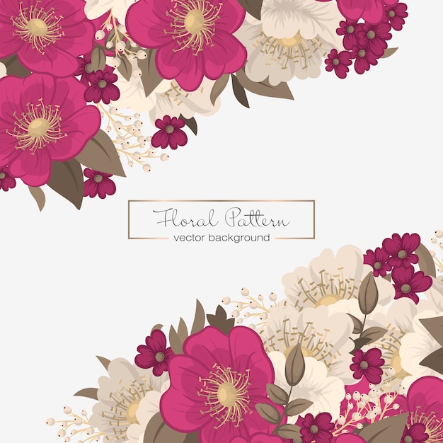 花のボーダーの描画-ホットピンクの花