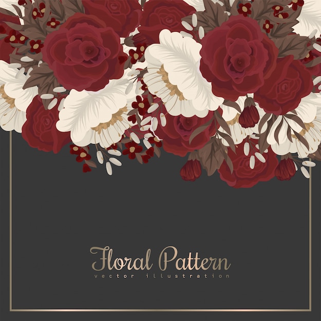 Vector flower border drawing - red frame