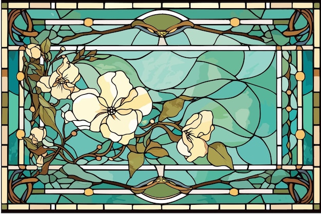 a flower border in style tiffany stained glass background 6
