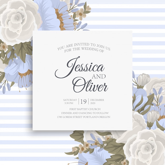 Flower border template - light blue flowers