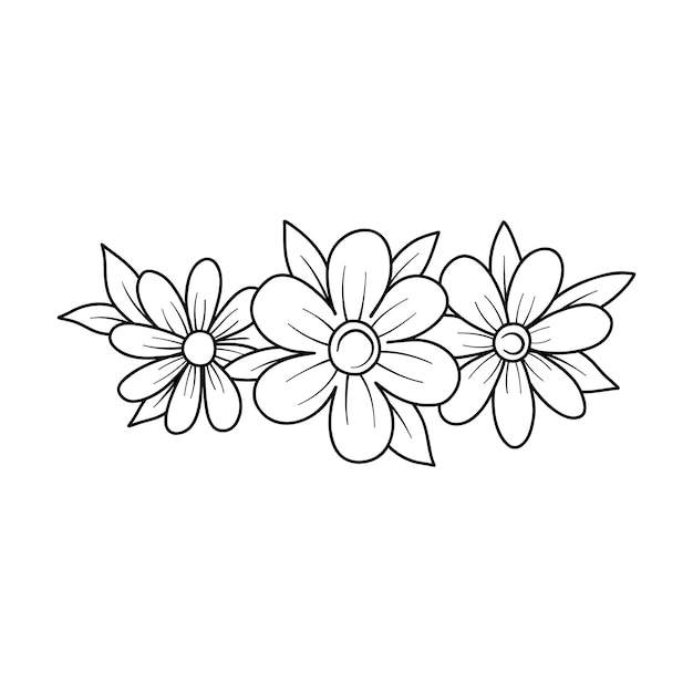 アウトラインスタイルの花と葉と花の境界線ベクトル線野生の花エレガントな花の花束手描き