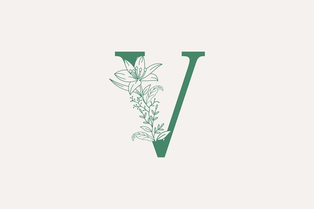 Vector flower and botanicals logo design with letter v logo concept