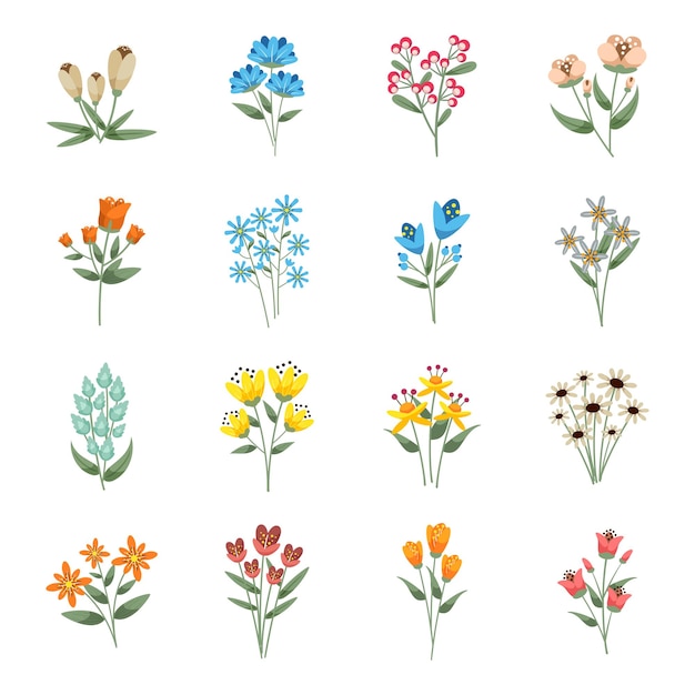 Flower bouquet handdrawn vector set