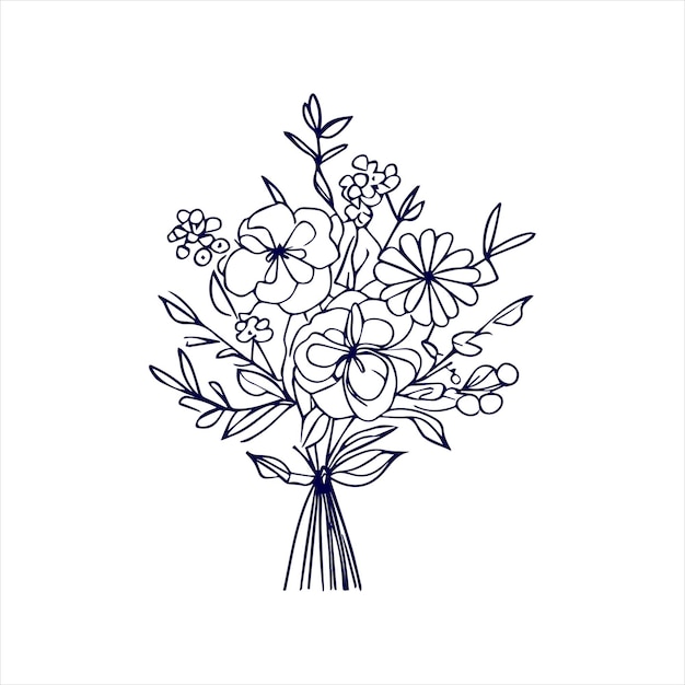 flower bouquet line art with hand drawn