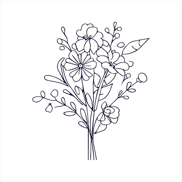 flower bouquet line art with hand drawn