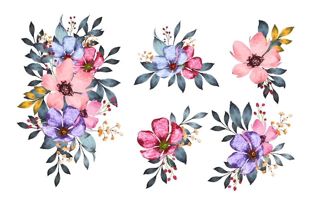 Vector flower bouquet pack for invitation card background in watercolor style