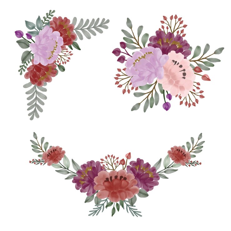 Vector flower bouquet in red peach and pink set