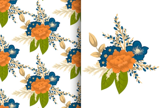 Flower bouquet with seamless pattern Floral background set