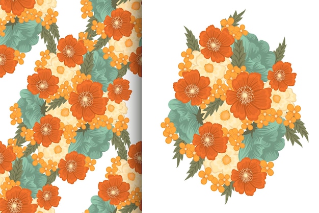 Flower bouquet with seamless pattern Floral background set