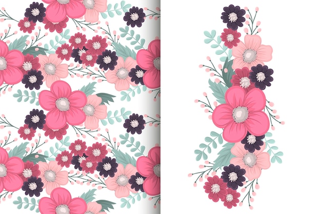 Flower bouquet with seamless pattern floral background set