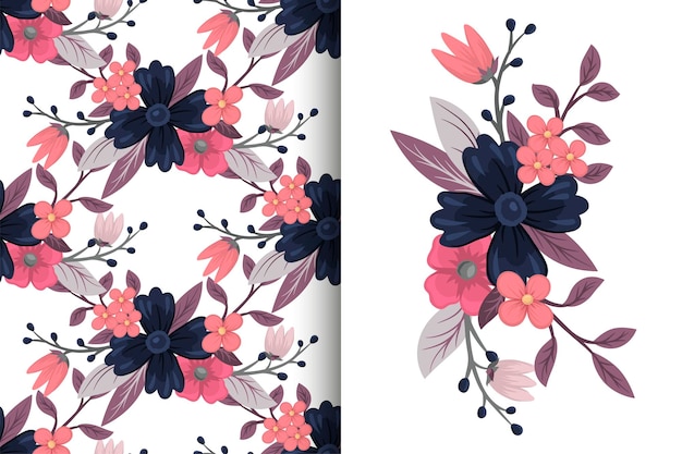 Flower bouquet with seamless pattern Floral background set