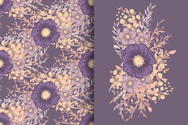 Flower bouquet with seamless pattern Floral background set