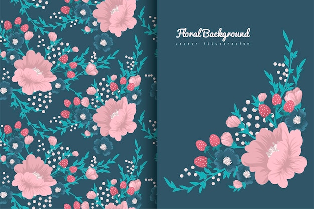 Flower bouquet with seamless pattern floral background set