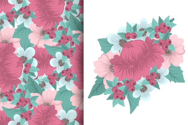 シームレスなパターンと花の花束花の背景セット
