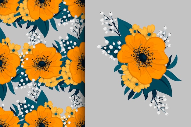 Flower bouquet with seamless pattern Floral background set