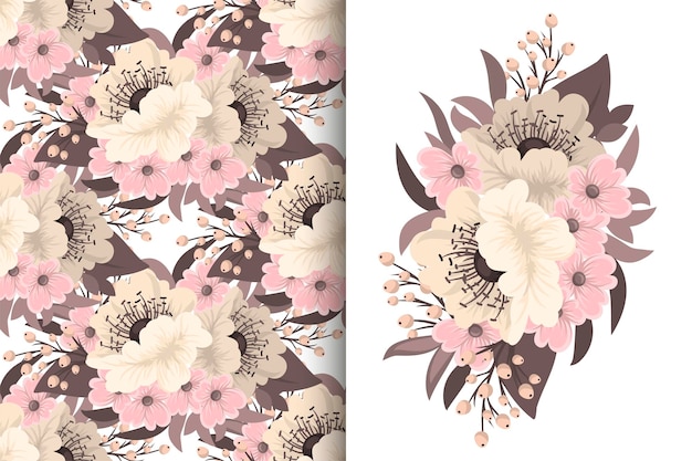 Flower bouquet with seamless pattern Floral background set