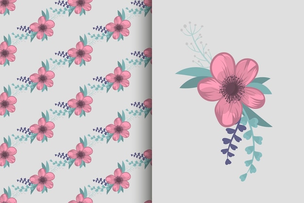 Flower bouquet with seamless pattern Floral background set