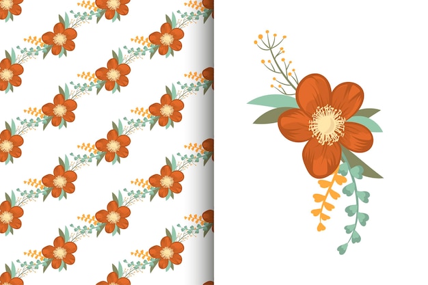 Flower bouquet with seamless pattern floral background set