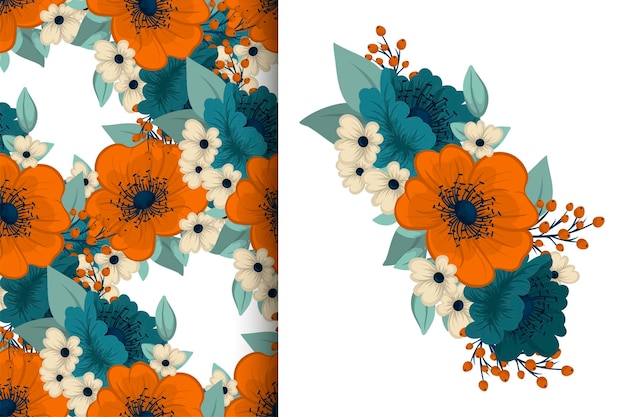 Flower bouquet with seamless pattern Floral background set