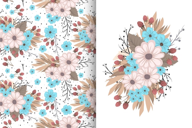 Flower bouquet with seamless pattern Floral background set