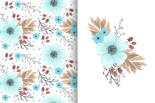 Flower bouquet with seamless pattern floral background set