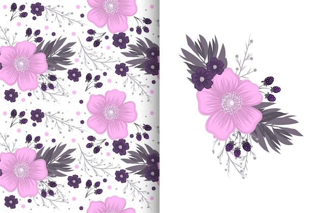 Flower bouquet with seamless pattern Floral background set