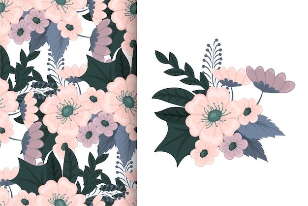 Flower bouquet with seamless pattern Floral background set