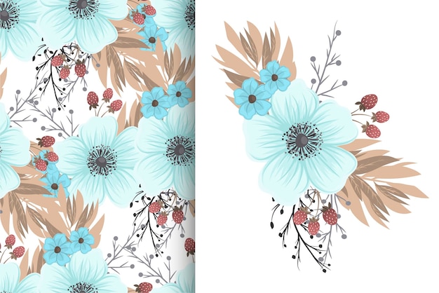 Flower bouquet with seamless pattern Floral background set