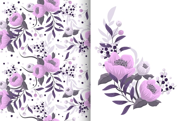 Flower bouquet with seamless pattern. Floral background set