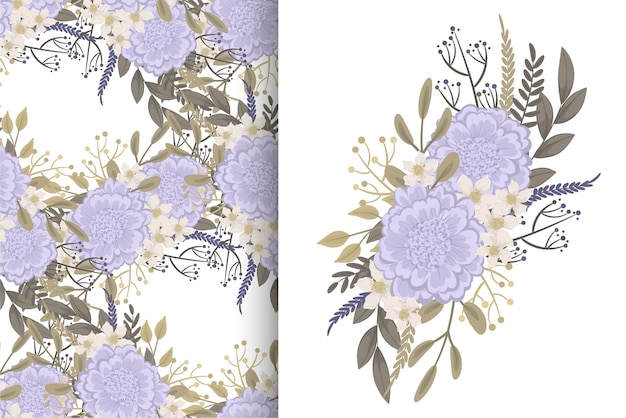 Flower bouquet with seamless pattern. Floral background set