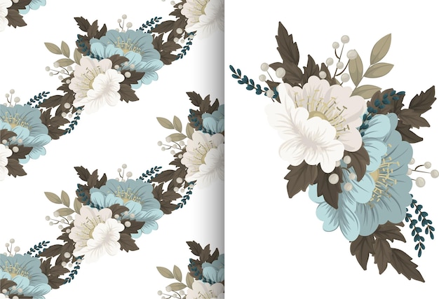 Flower bouquet with seamless pattern. floral background set