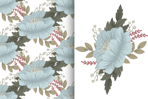 Flower bouquet with seamless pattern. Floral background set