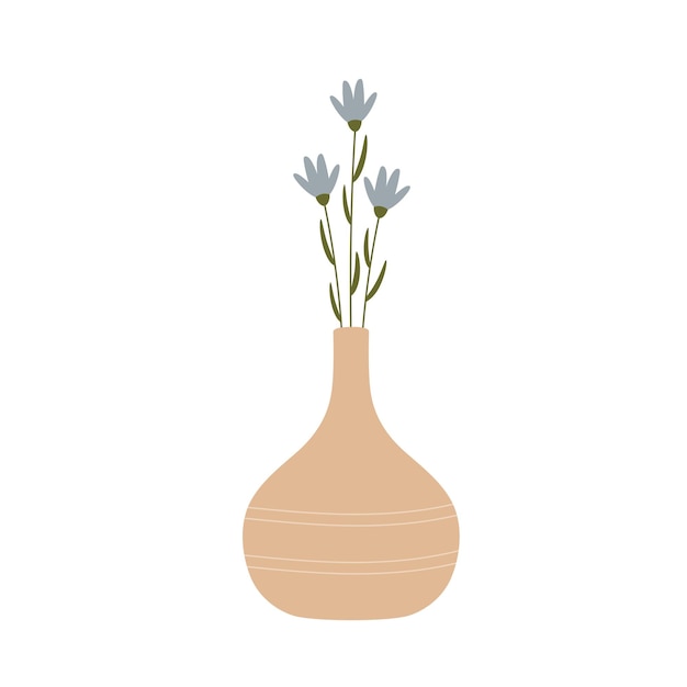 트렌디한 세라믹 꽃병 용기에 담긴 꽃다발 귀여운 우아하고 단순한 평면 식물 카드
