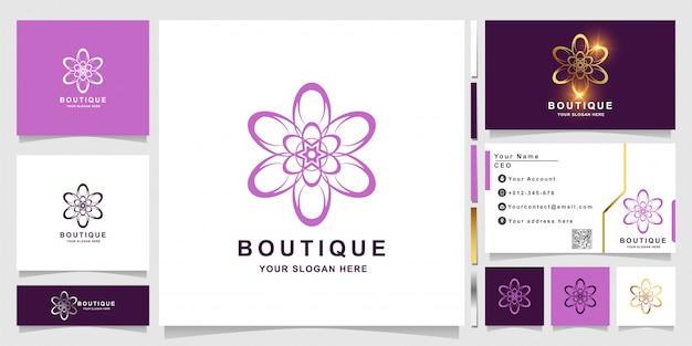 Flower, boutique or ornament logo template with business card design.