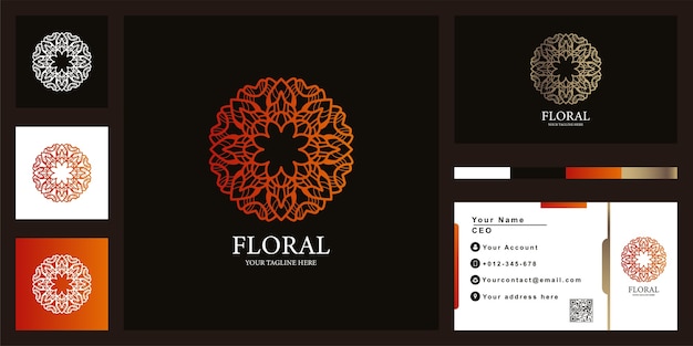 Flower, boutique or ornament luxury logo template design with business card.