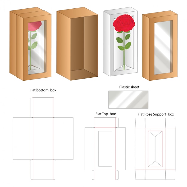 Flower box packaging die cut template design
