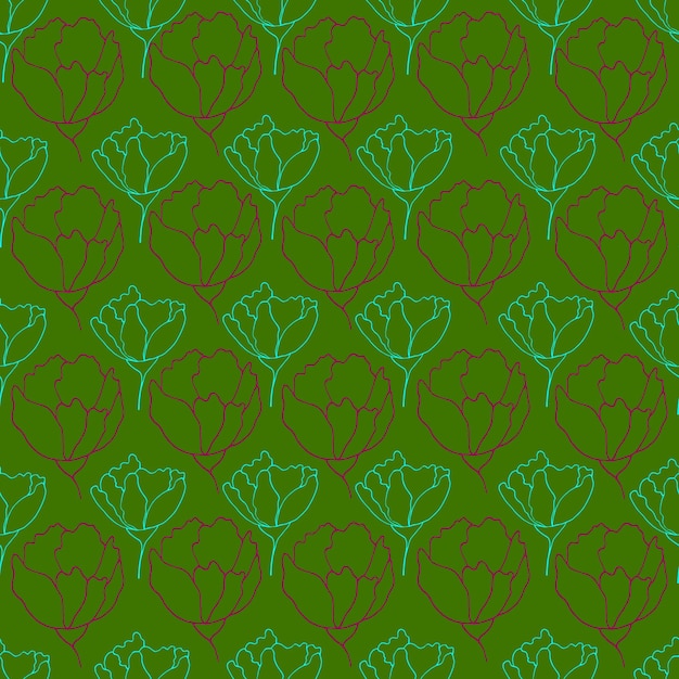 Flower buds contour vector seamless pattern botanical illustration heads of flowers on a contrasting background