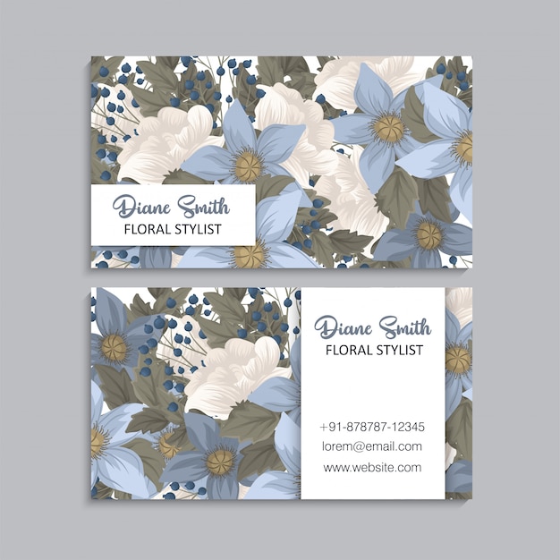 Flower business cards blue floral