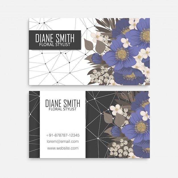 Flower business cards blue flowers