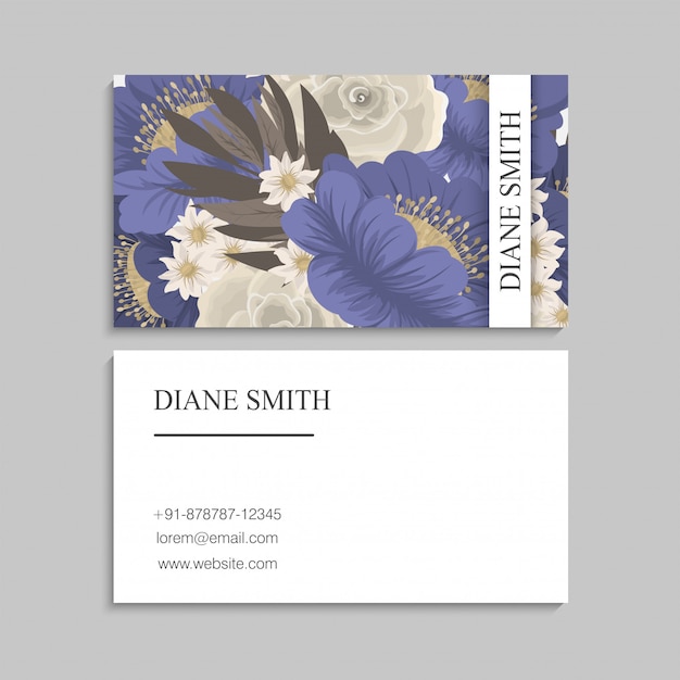 Flower business cards blue flowers