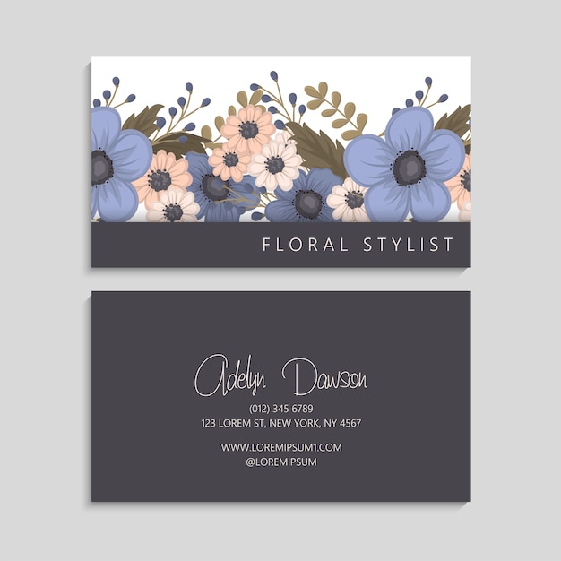 Flower business cards blue flowers