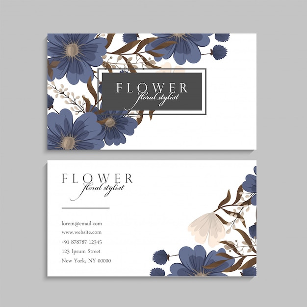 Vector flower business cards blue