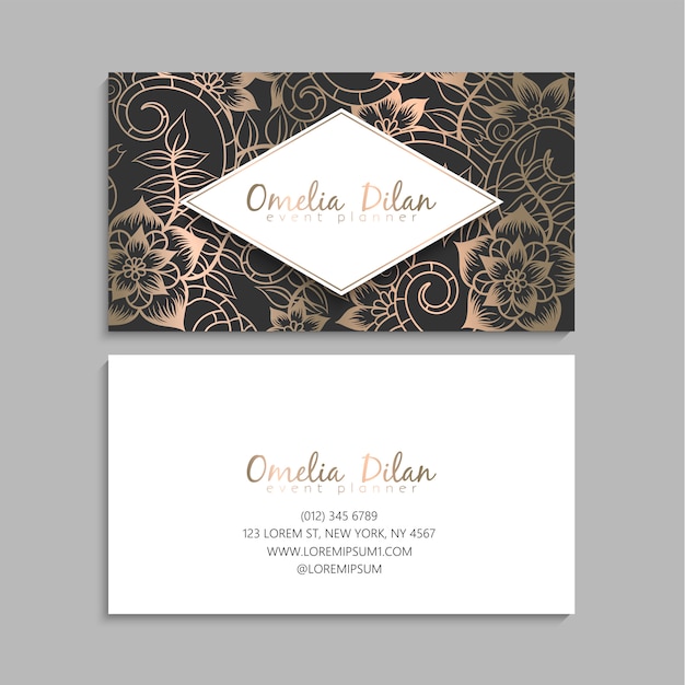 Flower business cards gold and black