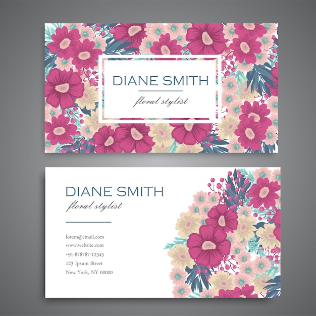 Vector flower business cards hot pink flowers