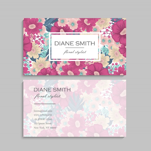 Flower business cards hot pink flowers