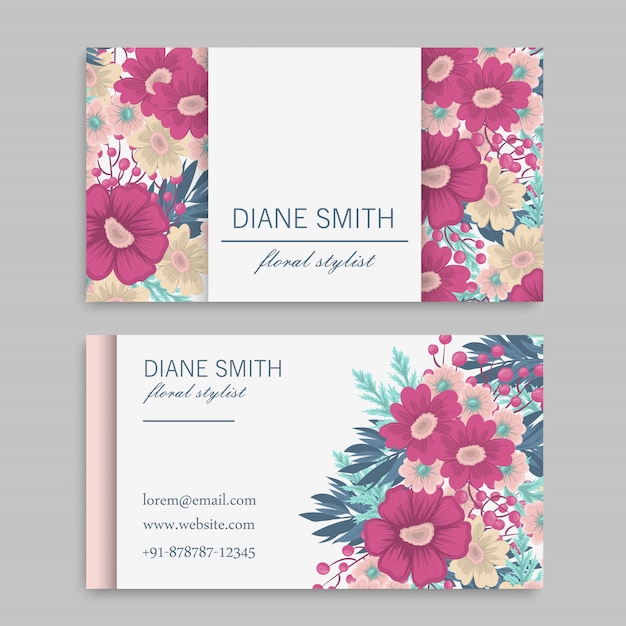 Flower business cards hot pink flowers