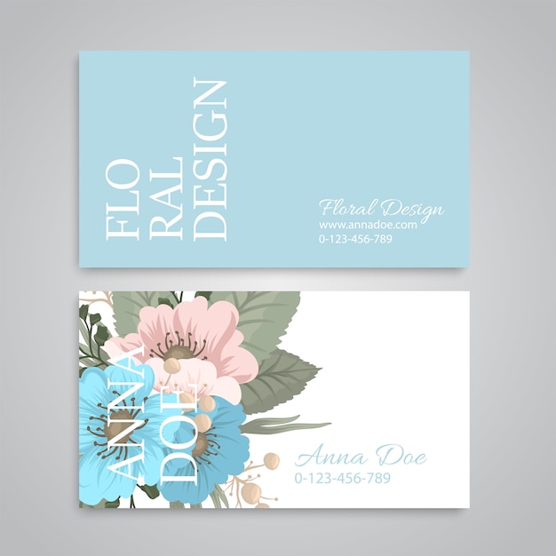 Flower business cards light blue