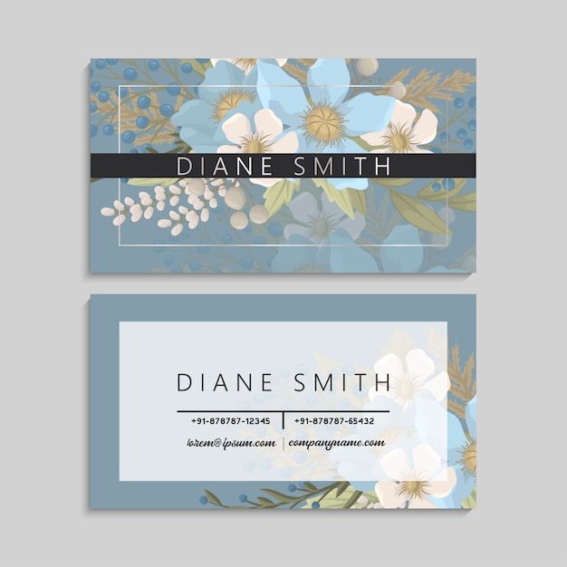 Vector flower business cards light blue