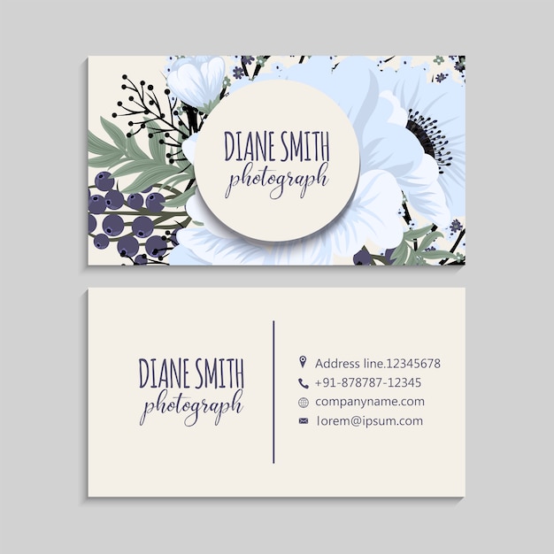 Flower business cards light blue