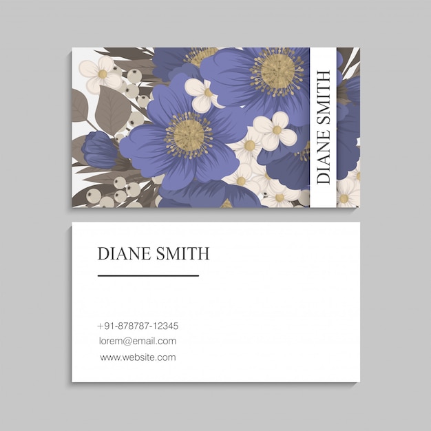 Flower business cards light blue